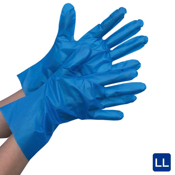 【特価セール】【箱入】ポリエチレン手袋ｽﾄﾚｯﾁα　＃2114ブルー　LL